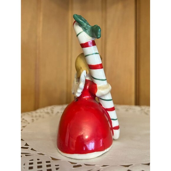 Vintage Napco Christmas Figurine Ceramic Angel Bell Candy Cane Girl - Picture 3 of 10